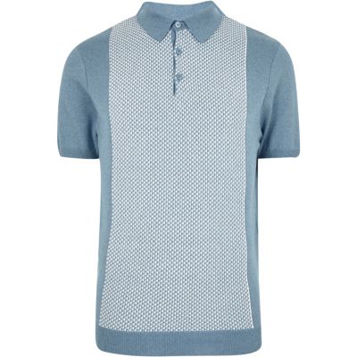 Blue geometric polo shirt